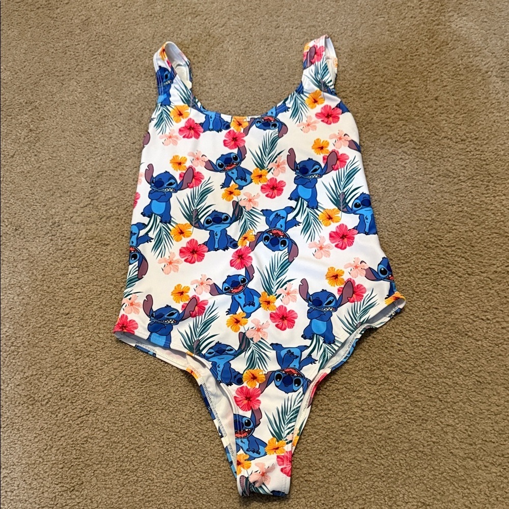 Disney Blue and Pink Stitch One Piece Swimsuit